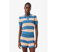Lacoste Striped Polo Top, Blue/Peach, Size 8, Women Blue/Peach