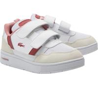 (4 UK Child, White/Pink) Lacoste Childrens/Kids T-Clip Synthetic Suede Trainers