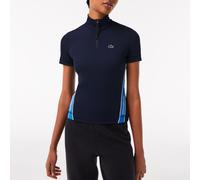 Lacoste Womens Contrast Bands Zip Neck Polo Shirt in Blue - Size 12 UK