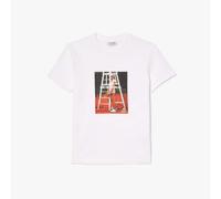 Lacoste Womens Crocodelle Printed Piqué T-Shirt in White Cotton - Size 6 UK