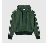 Lacoste Womens Jacquard Monogram Hoodie in Green Cotton - Size 6 UK