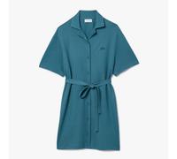 Lacoste Womens Linen and Cotton Belted Shirt Dress in Green - Size 6 UK