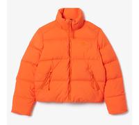 Lacoste Womens Relaxed-Fit Hooded Down Jacket in Orange - Size 6 UK