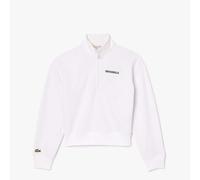 Lacoste Womens Relaxed-Fit Zip-Up Print Sweatshirt in White Cotton - Size 8 UK