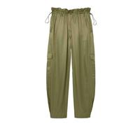 Lacoste Womens Satin Oversized Cargo Trousers - Khaki Green - 8 UK - Khaki Green - 100% Viscose