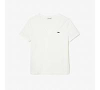Lacoste Womens V-Neck Loose Fit Cotton T-Shirt in White - Size 6 UK