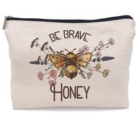 Lacosu Be Brave Honey Makeup Bag,Rustic Floral Bumblebee Cosmetic Makeup Bag for Women Girls,Bee Lovers Gifts Makeup Bag