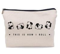 Lacosu This is How I Roll Makeup Bag, Wild Animal Cute Rolling Panda Cosmetic Makeup Bag for Panda Lover Women, Black, 7.5 x 10 Inches, Makeup, Travel, Toiletry