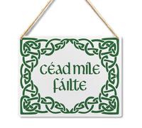 Lacosu Wall Pediments Irish Welcome Cead Mile Failte Sign,A Hundred Thousand Hanging Welcome Sign for Front Door,Irish Wall Decor,10x8 Inches(Green)