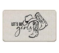 Lacosu Western Door Mat,Let's Go Girls Cowgirl Hat Boots Front Door Mat Indoor Outdoor Entrance,Western Cowgirl Dorm Room Decor,17"X30"