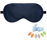 LaCourse 100% Natural Mulberry Silk Eye Mask for Sleeping with 4Pair EarPlugs & Travel Pouch, Both Sides 19 Momme Organic Silk, Adjustable Sleep Eye Mask for Women & Men, Navy Blue