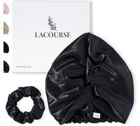 LaCourse Anti-Slip Adjustable 22 Momme 100% Mulberry Silk Bonnet for Sleeping Women, Double-Layered Silk Hair Bonnet for Curly Hair, One Size (21-24" Head Size), Black