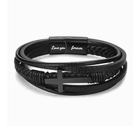 LACOXA Hug From Heaven Leather Cross Bracelet, Layered Braided Leather Bracelet, I Miss You, Until We Meet Again Memorial Leather Cross Bracelet (Black)