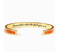 LACOXA Remember Who The Fuck You Stainless Steel Bracelet, Motivational Message Bracelet, Women's Fashion Motivational Cuff Bracelet, Personalized Engraved Handmade Bracelet (Orange A)