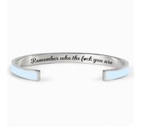 LACOXA Remember Who The Fuck You Stainless Steel Bracelet, Motivational Message Bracelet, Women's Fashion Motivational Cuff Bracelet, Personalized Engraved Handmade Bracelet (Blue B)