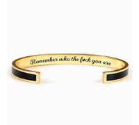 LACOXA Remember Who The Fuck You Stainless Steel Bracelet, Motivational Message Bracelet, Women's Fashion Motivational Cuff Bracelet, Personalized Engraved Handmade Bracelet (Black A)