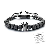 LACOXA To My Man - Straighten Your Crown Bracelet Gift Set, To My Man Bracelet King Crown, Men'S Bead Bracelet Adjustable, Crown Bracelets for Boyfriend/Fathers,Anniversary, Birthday Gifts (black)