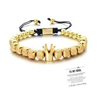 LACOXA To My Man - Straighten Your Crown Bracelet Gift Set, To My Man Bracelet King Crown, Men'S Bead Bracelet Adjustable, Crown Bracelets for Boyfriend/Fathers,Anniversary, Birthday Gifts (gold)