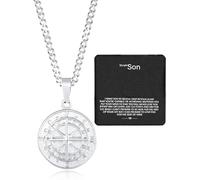 LACOXA To My Son - Stainless Steel Compass Pendant Necklace, Handcrafted Coin Compass Pendant, Fashion Jewelry Gift for Men (Silver)