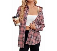 LACOZY Flannel Shirt Women Plaid Shirts Button Down Long Sleeve Oversized Cotton Boyfriend Casual Roll Up Blouse Tops Pink S
