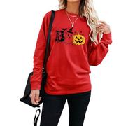 LACOZY Halloween Sweatshirt for Women Cute Ghost Graphic Pullover Tops Funny Novelty Pumpkin Print Crewneck Sweatshirts Red S
