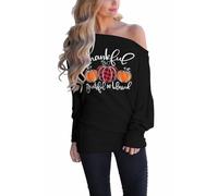 LACOZY Off The Shoulder Sweater Sweatshirt for Women Tops Pullover Sweaters Batwing Halloween T Shirts Black XL