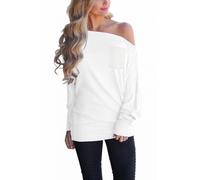 LACOZY Off The Shoulder Top for Women Sweatshirt Solid Oversized Pullover Knit Sweaters Batwing Tunic Shirt White 2XL