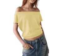 LACOZY Off the Shoulder Tops Sexy Oversized T Shirts for Women Solid Color Batwing Sleeve Short Clothes 2026 Yellow S