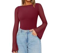 LACOZY Renaissance Shirt Women Boat Neck Long Bell Sleeve Wrap Casual Ruched Top Burgundy XL