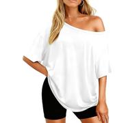 LACOZY Sexy Tops for Women Date Night Club Short Sleeve Loose Fit Red Top Summer Basic Plain Tunic Shirts White 2XL