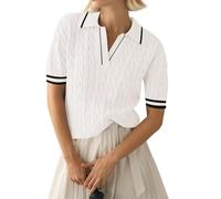 LACOZY Short Sleeve V Neck Womens Tops 2026 Spring Summer Cable Knit Sweaters Ladies Work Top Loose Fit White XL