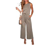 LACOZY Sleeveless Jumpsuits for Women Casual Summer Romper 2026 Trendy One Piece Jumpsuit Going Out Outfit with Pockets Flower Khaki XL
