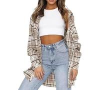LACOZY Women Oversized Flannel Shirt Long Sleeve Plaid Button Buffalo Shirt Blouse Tops with One Pocket Apricot 2XL