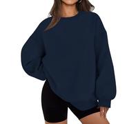 LACOZY Women's Casual Crewneck Sweatshirt Long Sleeve Loose Fitting Pullovers Fall Tops Blue S