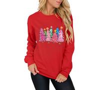 LACOZY Women's Christmas Tee Sweatshirt Women Merry and Bright Xmas Lights Blouse Tops Shirts Graphic Crewneck Tee Red M