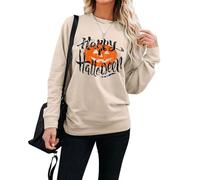 LACOZY Womens Halloween Top Long Sleeve Fall Top Crew Neck Loose Fashion Shirts Hoodies Pullovers Sweater Apricot M