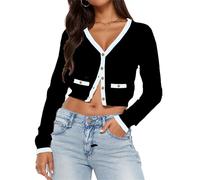LACOZY Women's Lightweight Draped Open Front Cropped Cardigan Long Sleeve Sweaters Peplum Knit Tops Black M