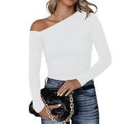 LACOZY Womens Long Sleeve Shirts Off The Shoulder Crop Tops Going Out Y2k Clothes Slim Fit 2024 Fall Outfits White XL