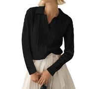 LACOZY Women's Long Sleeve V Neck Cable Knit Sweater Jumper 2025 Spring Pullover Top Cute Soft Ladies Dressy Casual Outfits Black 2XL