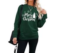 LACOZY Women's Merry Crewneck Sweatshirt Long Sleeve Merry Christmas Sweatshirt Oversized Xmas Pullover Sweater Green M