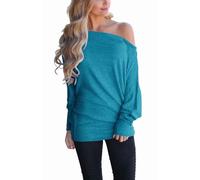 LACOZY Women's Off Shoulder Long Sleeve Oversized Pullover Sweater Knit Jumper Loose Tunic Tops - blue - Large