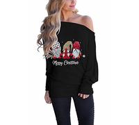Lacozy Women's Off Shoulder Long Sleeve Oversized Pullover Sweater Knit Jumper Loose Tunic Tops, D0 Santa Claus, XL