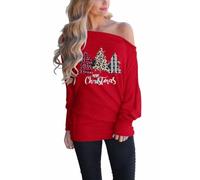 LACOZY Women's Off Shoulder Long Sleeve Oversized Pullover Sweater Knit Jumper Loose Tunic Tops Red L