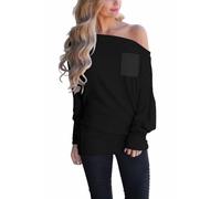 LACOZY Women's Off Shoulder Tops Casual Loose Batwing Sleeve Shirts Tunic Knit Oversized Pullover Sweater Black M