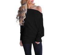 Lacozy Women's Off The Shoulder Tops Casual Long Sleeve Shirt Oversized Knit Pullover Sweater, Black, M