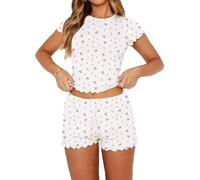 LACOZY Women's Pyjamas Set Soft Sweetness Cami Tank Pj's Sets Shorts Summer Sleepwear Loungwear Set White M