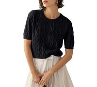LACOZY Womens Short Sleeve T Shirts Ribbed Crewneck Tee Shirts Ladies Fitted Casual Summer Basic Tunic Tops Black L
