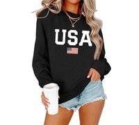 Lacozy Womens USA Sweatshirt American Flag Oversized Graph Letter Pullover Crewneck Long Sleeve Loose Fit Tees Clothes, Black, Large