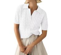 LACOZY Women's Y2k Basic Short Sleeve V-Neck Cable Knit Summer Top White XL