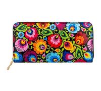 Lacquered Wallets Floral Wallets with Poland Folklore Designs Zipper Pockets Seperate Card Compartments Packed in Elegant Box Beautiful Souvenir from Poland, Łowicz Black, L, Floral Poland Folklore
